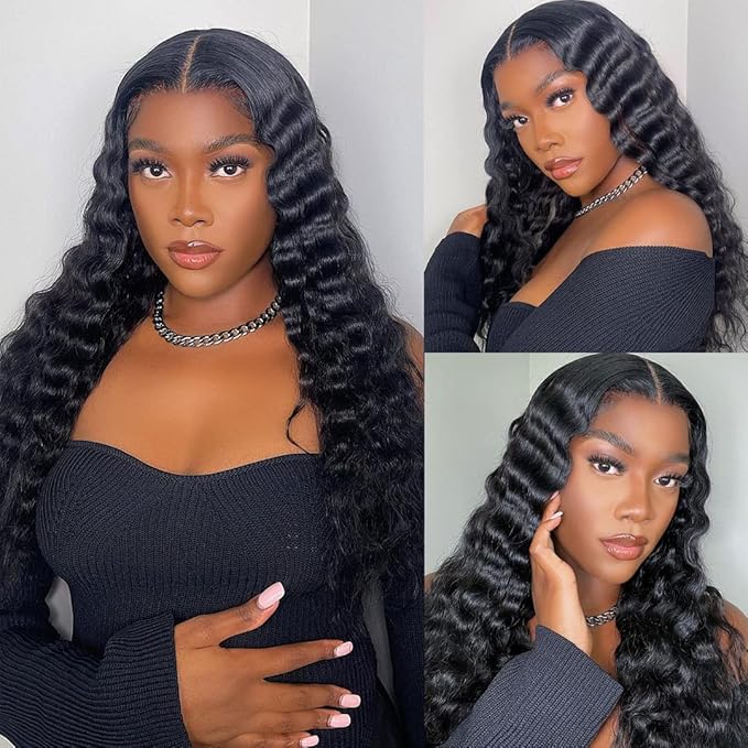 Loose Deep Wave Bundles with Closure Brazilian Virgin Hair Bundles with Closure 22 24 26+18 Inch Long Wavy Natural Black Human Hair 3 Bundles and 4X4 Lace Closure Free Part for Women