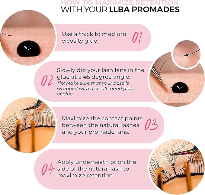LLBA Promade Mix 750 Fans | Handmade Volume Eyelashes | Multi Selections From 5D To 12D | C CC D Curl | Thickness 0.03~0.1 mm | 9-18mm Length | Long Lasting | Easy Application 8D-0.05 C 16-17-18mm