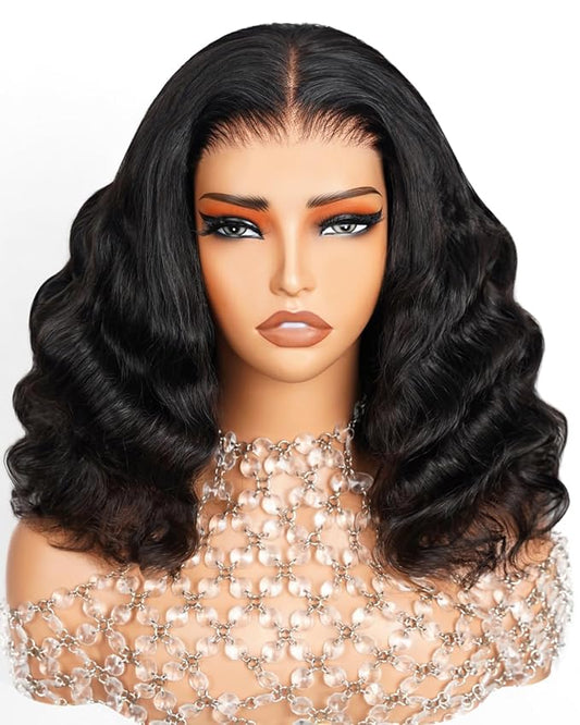 Arabella 6x6 Wear and Go Glueless Wigs Human Hair 210% Density Loose Curly Bob Wig Lace Front Wig Human Hair Pre-Cut Lace Wigs Pre Bleached Knots Bob Wig Human Hair(14inch, 6x6 LC Glueless Bob)