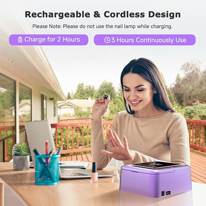 108W UV Gel Nail Lamp, Rechargeable UV Nail Light with Auto Sensor for Gel Polish, Portable Nail Dryer Built-in 4 Timer Mode and Touch Display for Home & Salon Use