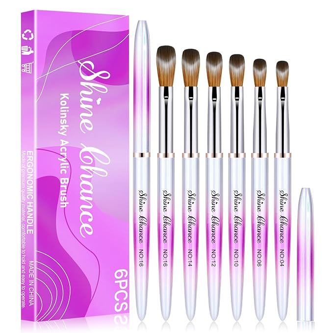 6Pcs Acrylic Nail Brushes Set, Kolinsky Acrylic Nail Art Brush, Art Design & Polish Mistake Cleaning Manicure Tools for Women Acrylic Application (Size 4 6 10 12 14 16)