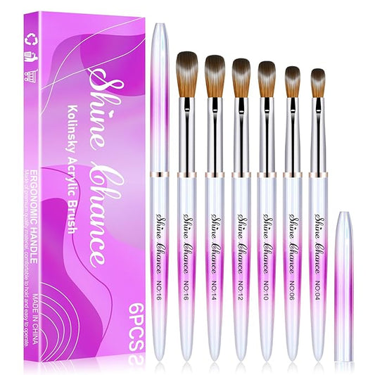 6Pcs Acrylic Nail Brushes Set, Kolinsky Acrylic Nail Art Brush, Art Design & Polish Mistake Cleaning Manicure Tools for Women Acrylic Application (Size 4 6 10 12 14 16)