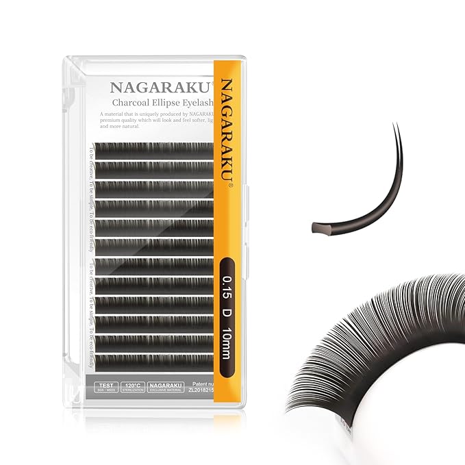 NAGARAKU Double Tips Flat Ellipse Eyelash Extensions Supplies 0.15 D curl 10mm Natural Charcoal Color Faux Mink Super Soft Split Tips Lash Individual Lashes