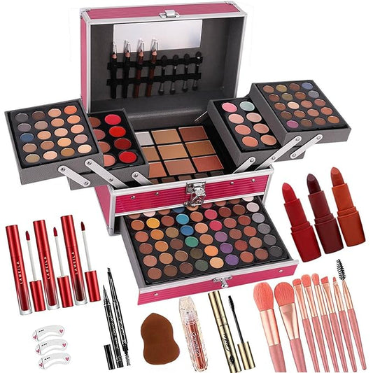 132 Color All In One Makeup For Women Full Kit,Professional Makeup Kit,Makeup Gift Set for Women &Girl,Include eyeshadow/lipstick/concealer/Lip Gloss/Eyeliner/Mascara/Makeup Brushe(006N1-Pink)