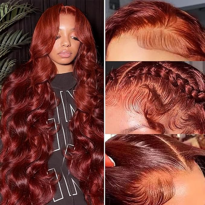 38 Inch Reddish Brown Lace Front Wigs Human Hair Body Wave 13x6 Hd Transparent Lace Front Wig Human Hair Pre Plucked with Baby Hair 180% Density 33# Auburn Brown Lace Frontal Wigs