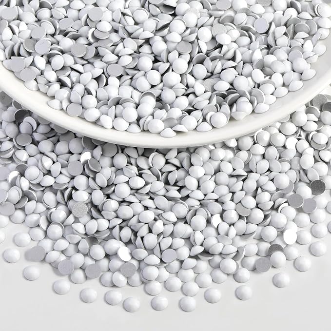 Beadsland 1440pcs Flat Back Crystal Rhinestones Round Gems for Nail Art and Craft Glue Fix, Chalk White, SS10,2.7-2.9mm