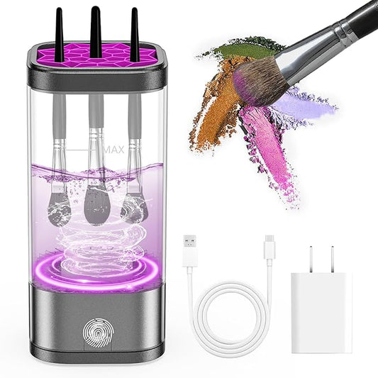 Electric Makeup Brush Cleaner, Multi-Functional Cosmetic Brush Cleaner, Portable Automatic Makeup Brush Cleaning Solution With Dryer-Holder, Charger, USB-C cable, Beauty Gift for Women
