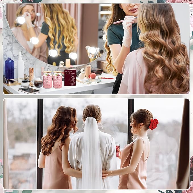 Irenare 36 Pcs Bridesmaid Proposal Gifts Bridal Shower Gifts 16 oz Glass Cup Cosmetic Makeup Bags Invited Cards Scrunchies Hair Knotted Bracelets Diamond Pens Favors for Wedding (Red)