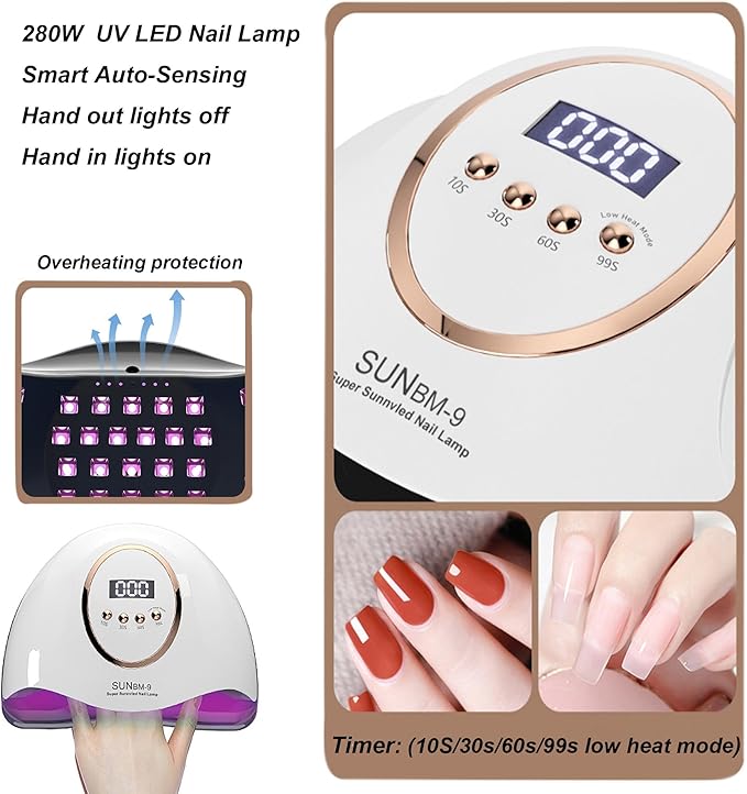 Professional UV Light Nail Lamp, 280W LED Nail Dryer Manicure Pedicure with Auto Shutoff, 66 Lamp Beads, 4 Timer Setting for UV Gel, UV Builder, Gel Nail Polish, Home, Manicure Store