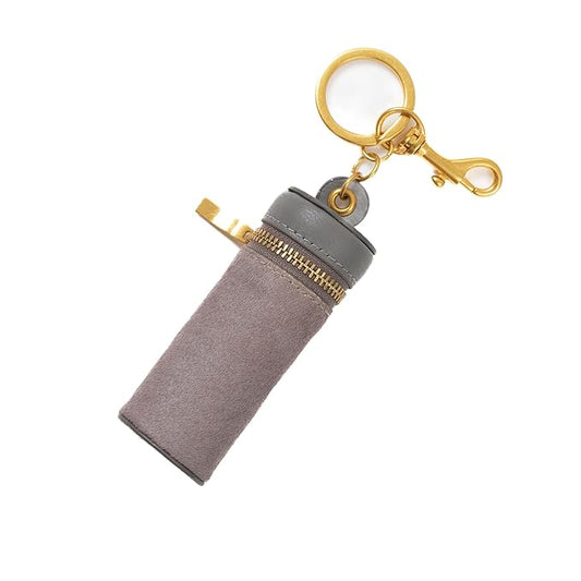 Cackatoo Genuine Leather Horsehair Lipstick Case with Keychain - Portable Travel Organizer for Lipstick and Chapstick - Stylish Key Chain Accessory for Women (Grey/Grey)