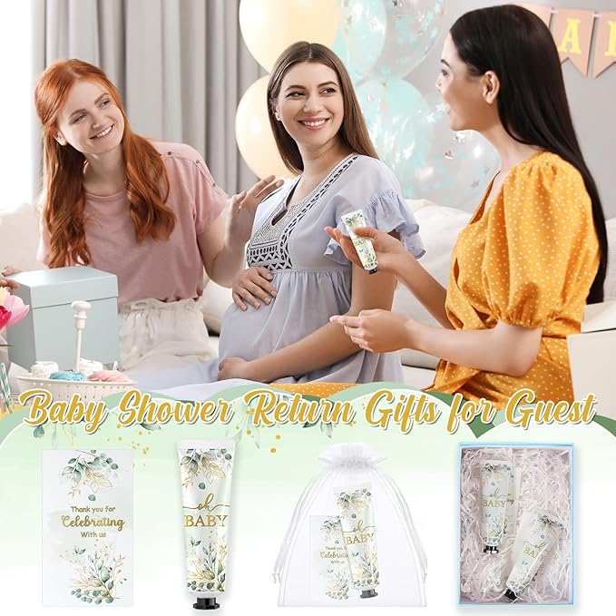 24 Sets Baby Shower Hand Cream Bulk Sage Greenery Shower Favors Bridal Thank You Appreciation Hand Cream for Guests Travel Size Lotion with Organza Bags