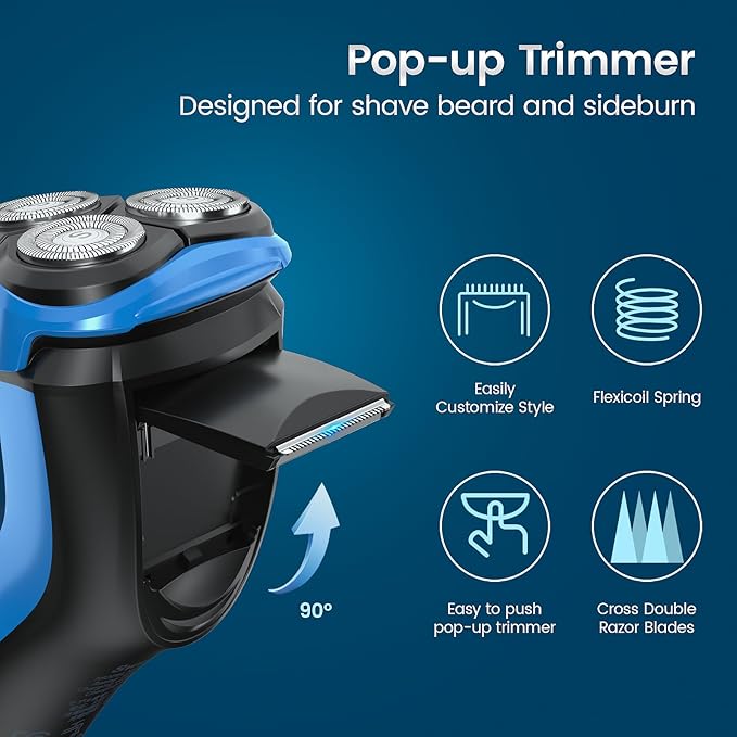 SweetLF Electric Shaver for Men, 3D Rotating Head, USB C Fast Charging, IPX7 Waterproof,Mens Razors with Pop Up Trimmer, Cordless Electric Razor for Men