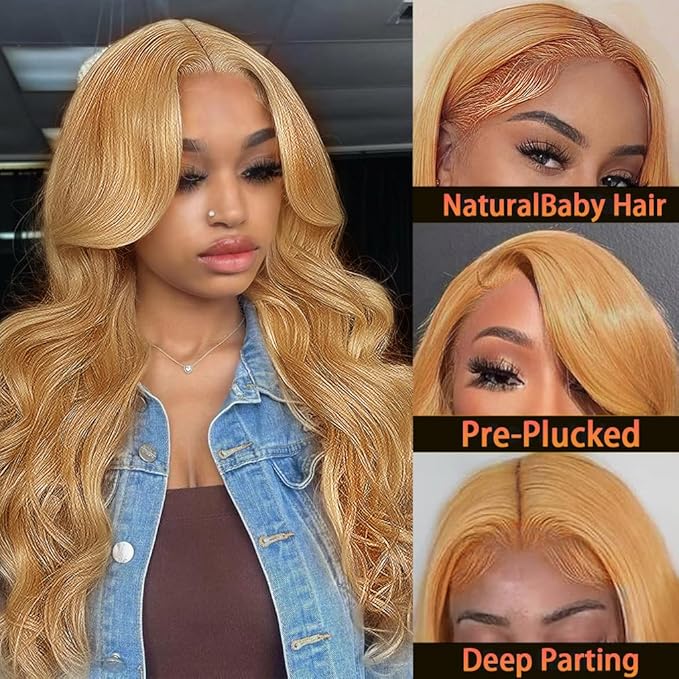 26 Inch Honey Blonde HD Lace Front Wig Human Hair Pre Plucked Blonde Lace Front Wigs Human Hair With Baby Hair 200% Density Honey Blonde Wig Human Hair 13x4 Body Wave Lace Frontal Wigs