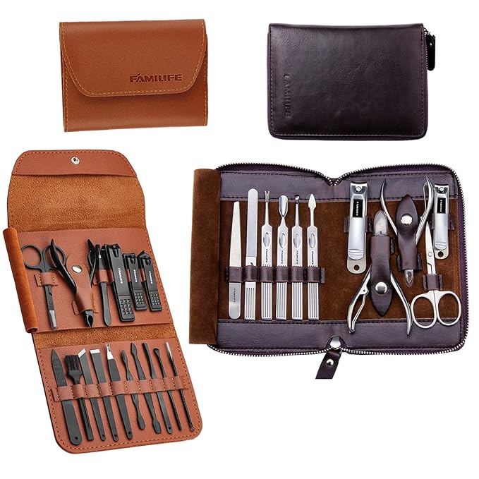 Manicure Set, FAMILIFE Nail Clippers Set Professional Manicure Kit 11 in 1 Stainless Steel Pedicure Tools Kit Grooming Kit and Gifts for Men, FAMILIFE Manicure Set Nail Clippers Pedicure Kit Manicure