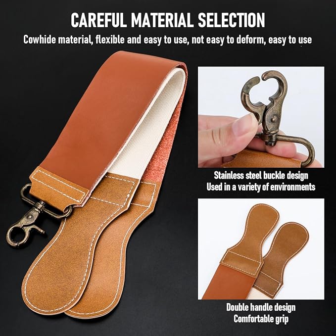 Professional Straight Blade Razor Kit with Strop - Straight Edge Barber Razor Stainless Steel Sharp Shaver Razor for Men Home & Salon Grooming Using (Black)