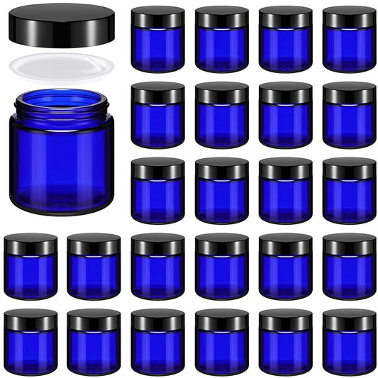 Norme 24 Pcs 4 oz Glass Jars with Lids Leakproof Round Airtight Empty Cosmetic Jars with Inner Liners Lid for Storing Lotions Powder Ointments Candle Making (Blue,Black)