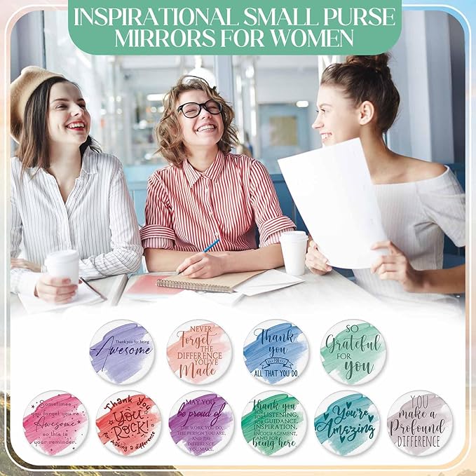 20 Pcs Employee Appreciation Gifts 10 Inspirational Canvas Makeup Bags 10 Compact Mirrors Bulk Cosmetic Bags Round Portable Pocket Mirror Thank You Gifts for Women (Appreciation)