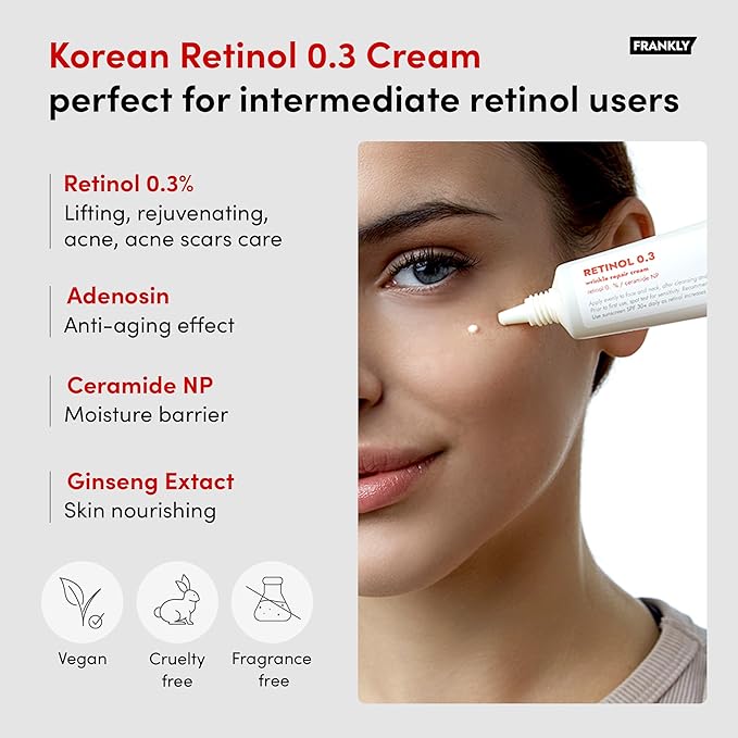 FRANKLY Retinol 0.3% Cream, 0.7 fl oz - Intensive Retinol | Night Cream | Ceramides & Natural Ginseng | Anti-aging, Wrinkles Care, Reduces Congestion and hyperpigmentation | Korean Skin Care