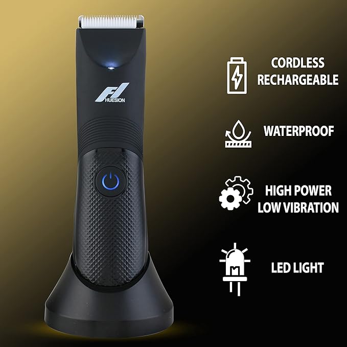 Fhuesion® Manscape Trimmer for Men -IPX7 Waterproof Ball Trimmer w/Light & Ceramic Blade, Body Groomer for Pubic/Body/Groin Grooming, Electric Razor Shavers USB-C Charging, No Nicks, Gifts for Him