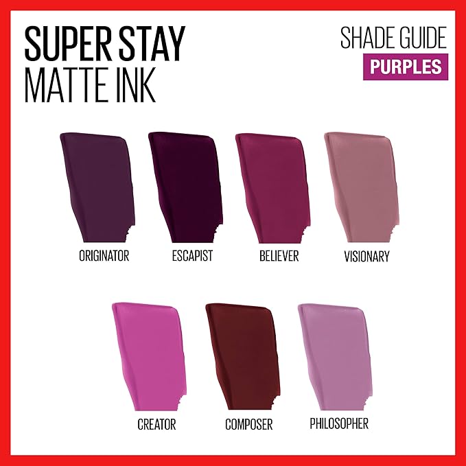 Maybelline Super Stay Matte Ink Liquid Lipstick Makeup, Long Lasting High Impact Color, Up to 16H Wear, Believer, Deep Plum, 1 Count, Packaging May Vary