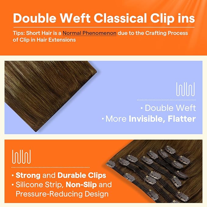 Full Shine Clip in Human Hair Extensions 18 Inch Real Hair Extensions Straight Clip in Human Hair Medium Brown Roots Ash Brown Mix Dirty Blonde Remy Hair Extension 7 Pcs 120 G