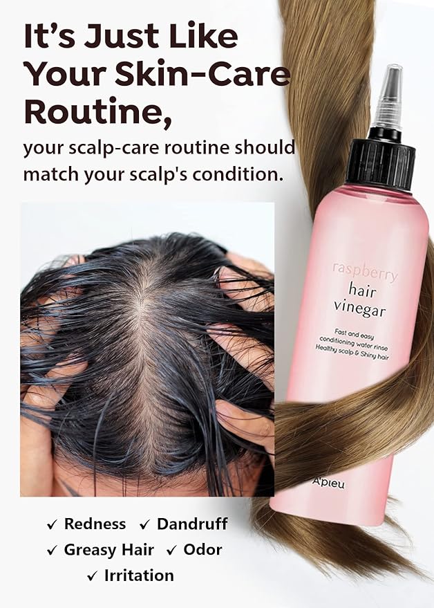 A’PIEU Raspberry Hair Vinegar Rinse & Refill Bundle 6.76 + 13.6 fl oz - Scalp Treatment for pH Balance | Clarifying, Dandruff & Oil Control | Silky, Shiny Hair