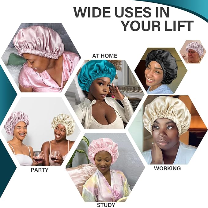 22 Momme 100% Mulberry Double Silk Bonnet for Sleeping Women Double Layer Lined Stay On Head for Hair Care with Adjustable Elastic Band Non-Slip Silk Turban Curly Hair Silk Hair Cap Blue