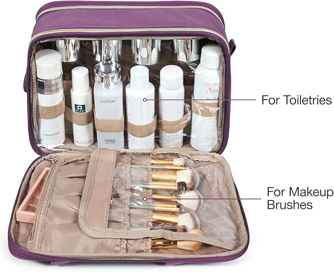 BAGSMART Large Toiletry Bag, Travel Makeup Organizer Water-resistant Makeup Cosmetic Bag Travel Bag for Accessories, Shampoo, Full Sized Container, Toiletries (Purple, Medium)