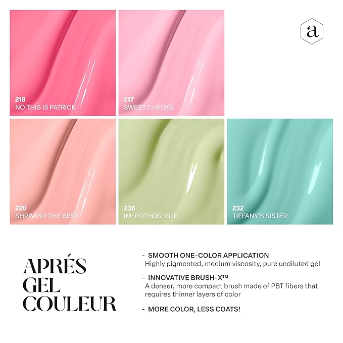 Apres Gel Couleur Combo Set, 5 Color Gel Nail Polish, Bright Nude Pastel Colors with Brush-X Nail Art Brush, 2024 Edition (Set 11)