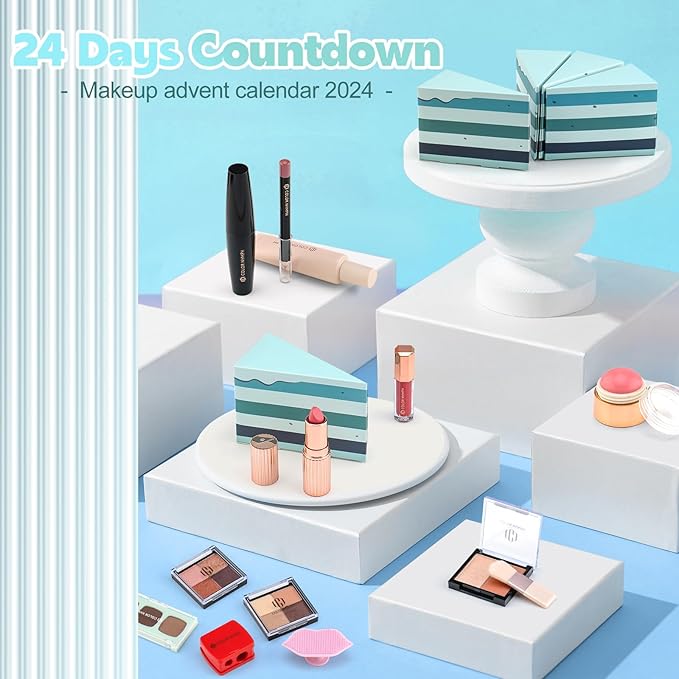 Color Nymph Makeup Advent Calendar, 24 Days Advent Calendar Valentines Day Birthday Makeup Gift Sets for Beauty Cosmetics Kit For Teens Girlfriend Daughters Surprise Holiday Gift Mint Green
