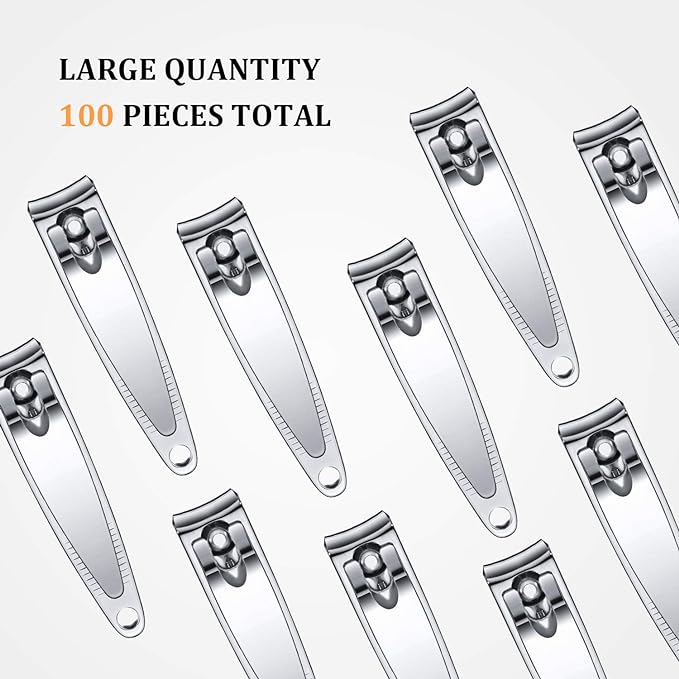 Mudder 100 Pieces Nail Clippers Set Bulk for Men Women Ultra Sharp Stainless Steel Fingernail and Toenail Clippers Flat Portable Travel Fingernails Sturdy Trimmer Pointed Pedicure Manicure Care Tool