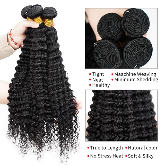 Deep Wave Human Hair Bundle Brazilian Virgin Hair 26 inch Deep Wave 1 Bundle 100% Unprocessed Natural Black Color Double Weft for Black Women
