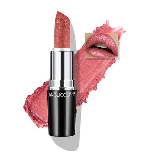 Glitter Metallic Pink Lipstick,High Impact Lipcolor,Lightweight Hydrating Formula Smooth and Non-Sticky,Peach Lipstick For Women,Full-Coverage Lip Makeup (04 BLUSH WINES, 4g)