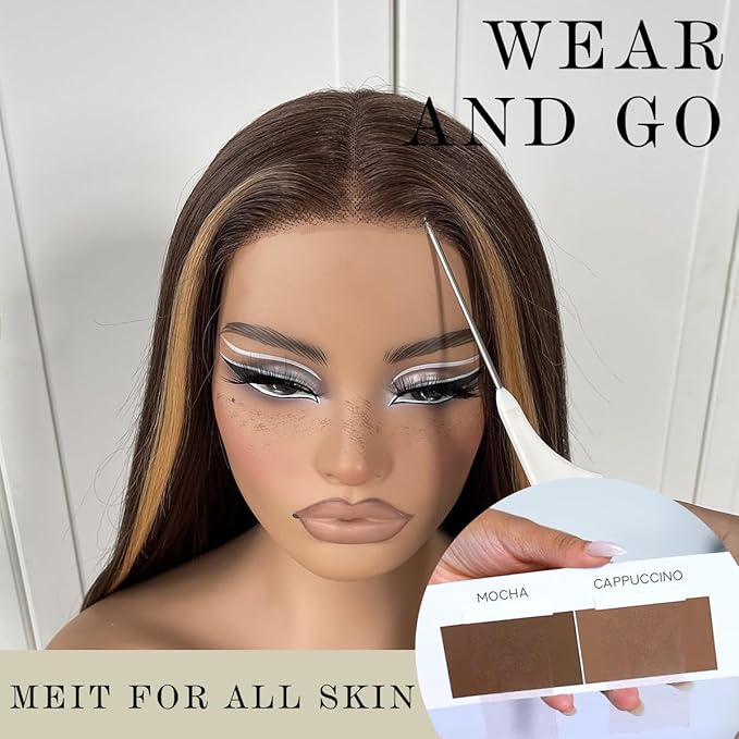 32inch Ombre Lace Front Wig pre plucked, Glueless Highlight Ombre Long Straight Lace Front Wigs Synthetic Highlight HD Lace Front Wig 1B/30/27