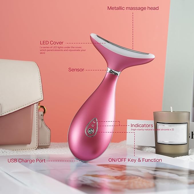 Lily Neck Face Massager, Face Sculpting Tool, 3-in-1 Facial Device with Thermal, Triple Action Care, for Enhanced Absorption Radiance Contouring Elasticity and Lymphatic Drainage (No Stand)