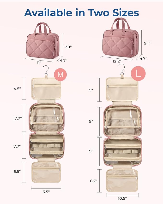 BAGSMART HangingToiletry Bag for Women, Puffy Travel Toiletry Bag with Jewelry Organizer, Waterproof Cosmetic Makeup Bag Compartment, Toiletries Kit Set for Traveling, Accessories, Essentials (Large)