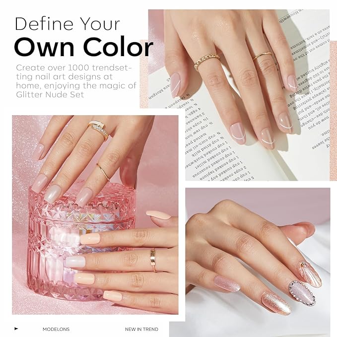 modelones Gel Nail Polish Set, 6 Colors Neutral Nude Gel Polish Skin Tone Cashmere Pink Glitter Nail Polish Bubble Bath Collection Starter Kit Soak Off All Season Soapnails Manicure DIY Salon Gift