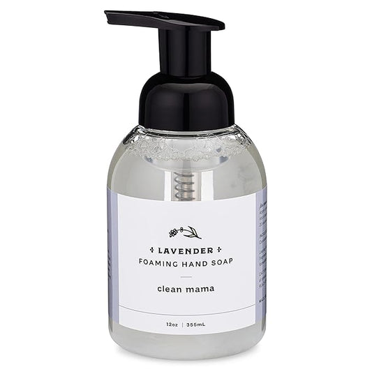 CLEAN MAMA Plant-Derived Foaming Hand Soap - Aromatic and Nourishing Hand Wash, Natural Essential Oils Infused - USDA Certified Biobased - 12 Ounce, Lavender