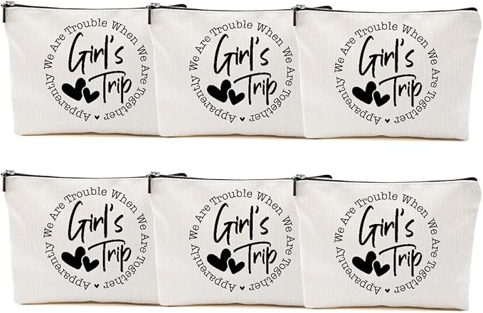 6Pcs Girls Trip Gifts Favors, Girls Weekend Gifts Makeup Bag, Bestie Gifts Weekend Bag Vacation 2025 Cosmetic Bag, Friendship Gifts for Women Her Friend, Graduation Wedding Gifts Toiletry Bag