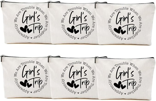 6Pcs Girls Trip Gifts Favors, Girls Weekend Gifts Makeup Bag, Bestie Gifts Weekend Bag Vacation 2025 Cosmetic Bag, Friendship Gifts for Women Her Friend, Graduation Wedding Gifts Toiletry Bag