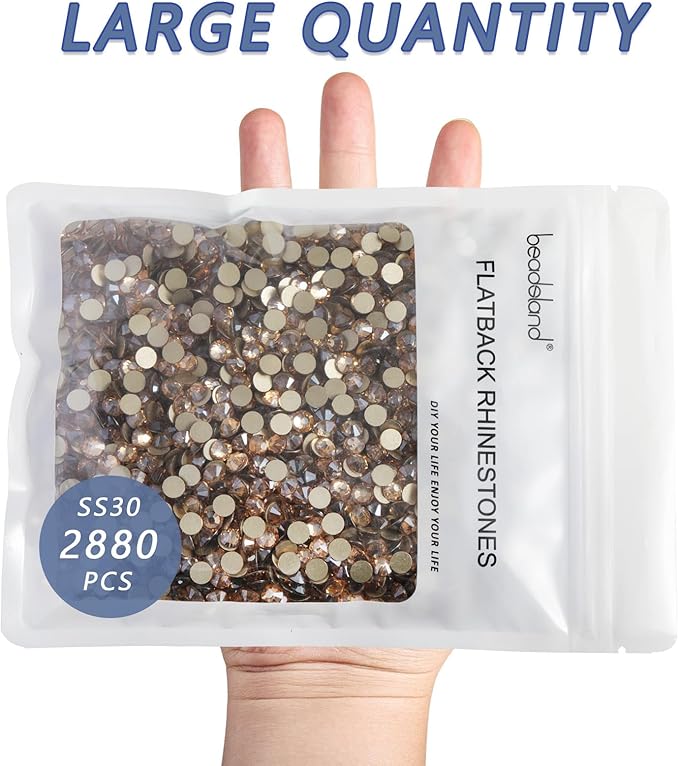 Beadsland Flatback Rhinestones Bulk,2880pcs Gold Rhinestones for Nails Crafts Clothes DIY Decoration, Golden Shadow, SS30, 6.3-6.5mm