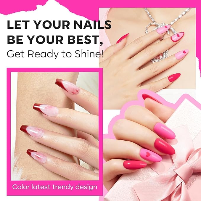 modelones Pink Nail Polish 6 Colors Hot Pink Tones Neon Shades Magenta Light Soft to Dark 2025 Spring Summer Nail Art Design for Women Girl Nail Lovers Valentine's Day Gift Salon DIY Manicure Kit