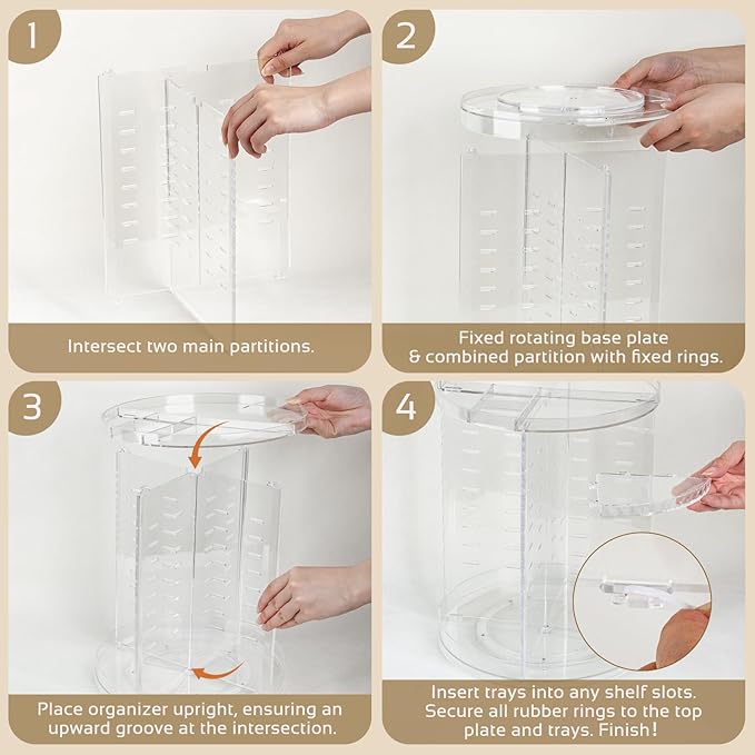 Boxalls Makeup Organizer Rotating Large Capacity, 360 Makeup Carousel with Brush Compartment, Clear Skincare Cosmetic Spinning Organizer with 7 Layers for Countertop Vanity Bathroom Bedroom