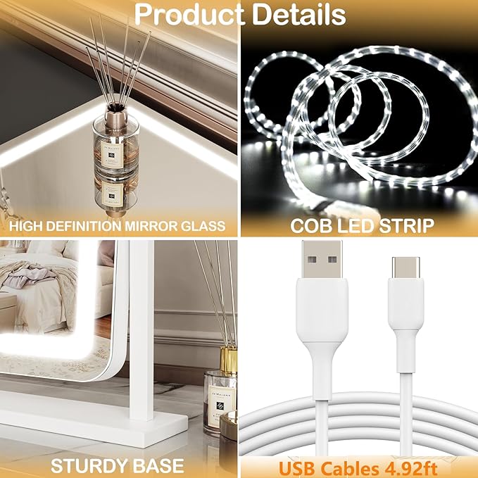 Arched Makeup Vanity Mirror with Lights 17.2" Large LED Lighted Mirror, Hollywood Make Up Mirror with Lighting, Smart Touch,Detachable 5X Magnification 360° Rotation, (Gold,Gift Box)