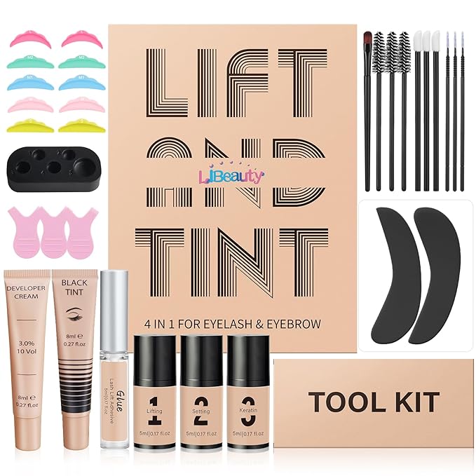 Libeauty Lash Lift Kit and Black Color, Brow Lamination Kit Quick Curling Perming & Coloring with Complete Tools DIY at Home and Popular with Salons