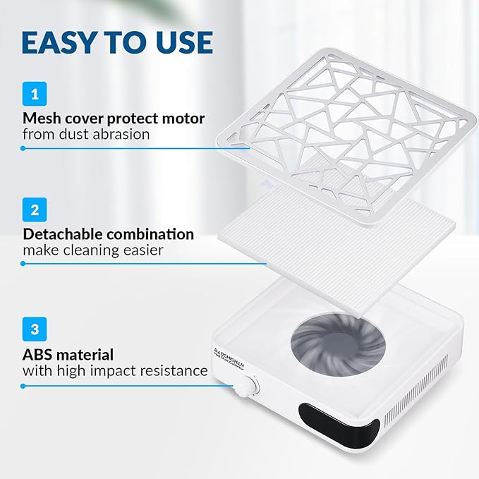 BAOSHISHAN Nail Dust Collector, 50w Rechargeable Nail Vacuum Dust Extractor with 2 Reusable Filters, Low Noise Nail Vacuum Fan for Nail Polishing Home Salon