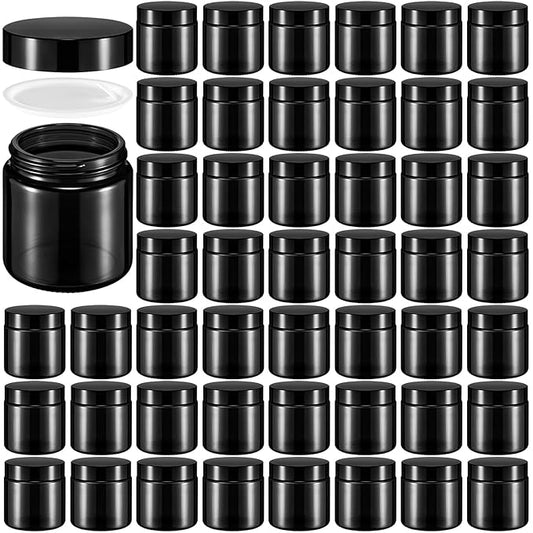 Norme 64 Pcs 4 oz Glass Jars with Lids Leakproof Round Airtight Empty Cosmetic Jars with Inner Liners Lid for Storing Lotions Powder Ointments Candle Making (Black)