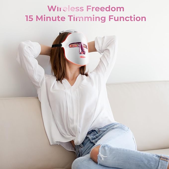 7-1 Colors Red Light Mask for Face, Cordless Red Light Face Mask for Home Use, Ergonomic Design, Portable and Rechargeable