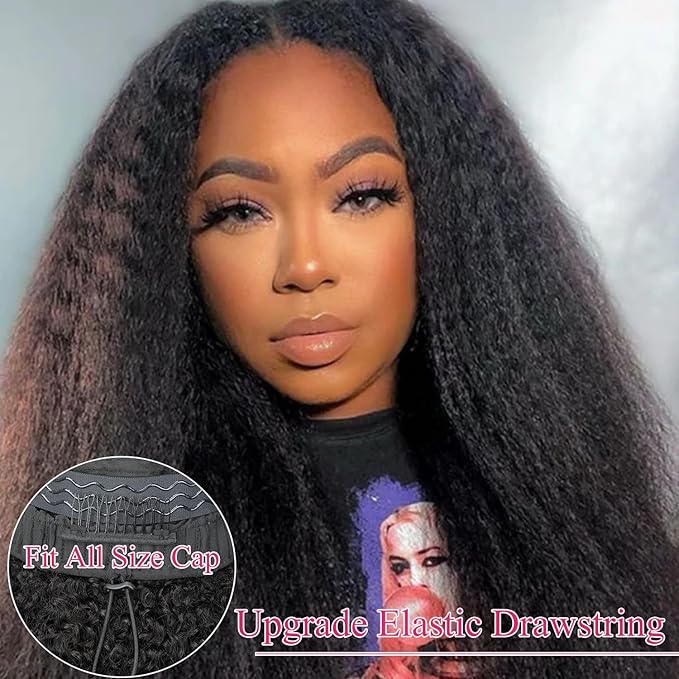 VShow Curly V Part Wig Human Hair Elastic Drawstring V Part Kinky Straight Glueless Wigs Human Hair Clip in Vpart Wig No Leave Out 180% Density Upgrade U Part Wig Beginner Friendly 18 inch