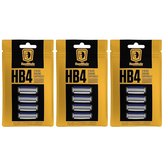 HeadBlade Men's HB4 Refill Shaving Razor Blades - 4 Stainless Steel Blades for No Tugging or Pulling, Shave Less, Works for Face, Body, and Scalp (12 Blades) 3 Pack